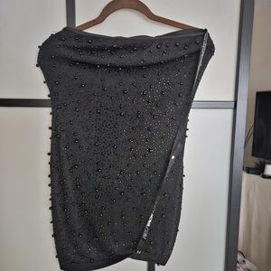 Strapless Black Beaded Dress